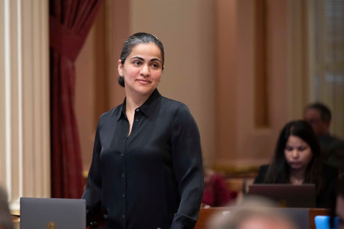 State Sen. Aisha Wahab (D-Hayward) speaks at the California Senate Chamber in Sacramento, Calif., on Sept. 5, 2023. (Courtesy of Senate Rules Photography)