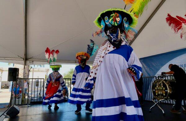 Chinelos, a kind of traditional costumed dancer from Mexico, performed at the 22nd annual Irvine Global Village Festival in Irvine, Calif., on Oct. 14, 2023. (Sophie Li/The Epoch Times)