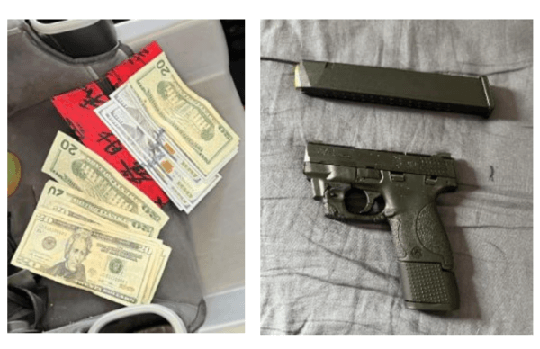 Detectives discovered one loaded stolen firearm, approximately $1,800 in cash after four suspects allegedly involved in multiple thefts from retail stores in Southern California cities were arrested in Los Angeles on Oct. 12, 2023. (Courtesy of Los Angeles Police Department)