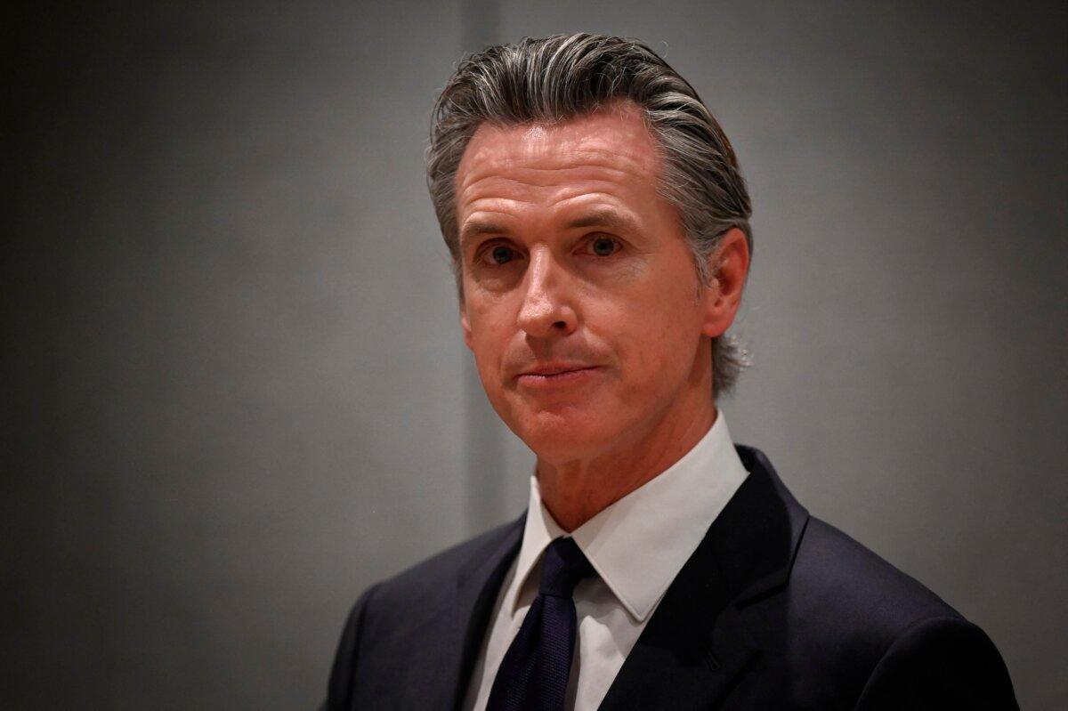 Governor of California Gavin Newsom attends a press conference in Beijing on Oct. 25, 2023. (Wang Zhao/AFP via Getty Images)
