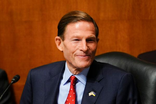 Sen. Richard Blumenthal (D-Conn.) during testimony from Meta whistleblower Arturo Bejar, former director of Engineering for Protect and Care at Facebook in Berkeley, Calif., before the Senate Judiciary Subcommittee on Nov. 7, 2023. (Madalina Vasiliu/The Epoch Times)