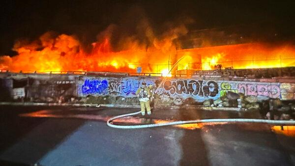 Fire destroyed I-10 between the East LA Connector and Alameda St. in downtown Los Angeles on Nov. 11, 2023. (Caltrans District 7)