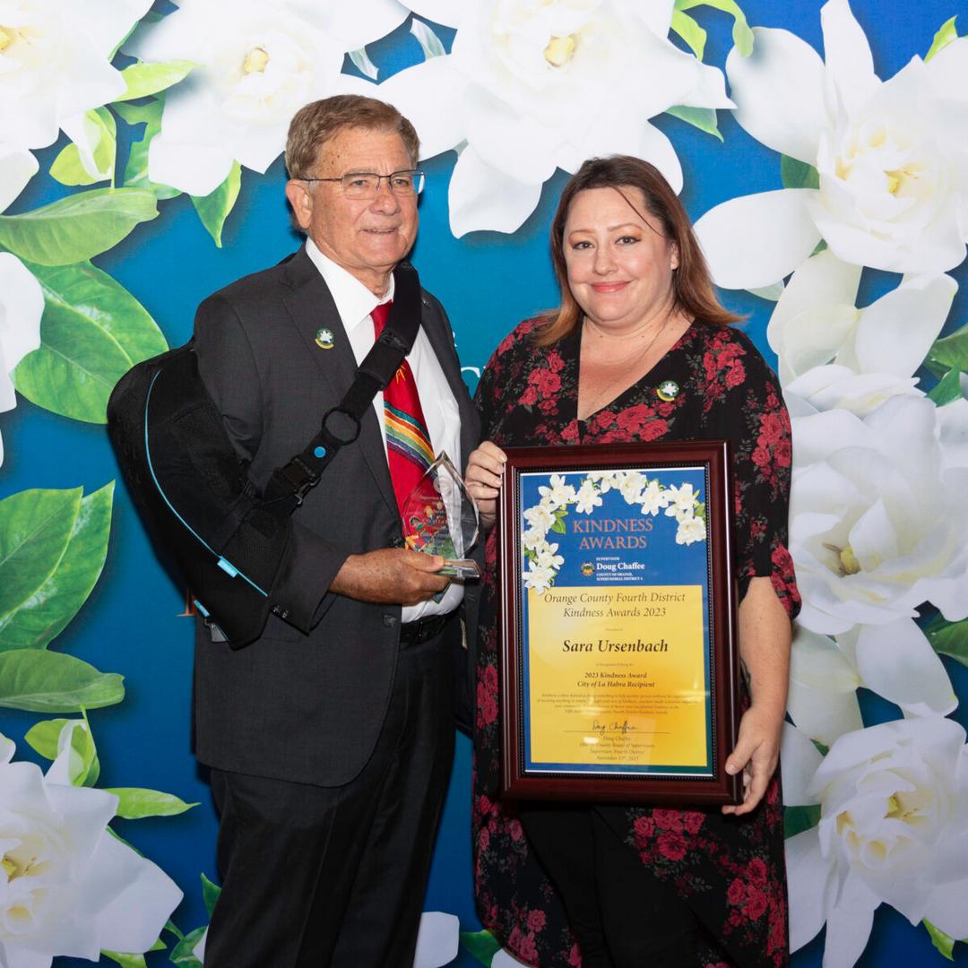 Sara Ursenbach receives a Kindness Award in Buena Park, Calif., on Nov. 13, 2023. (Courtesy of Donna Edman Photography)