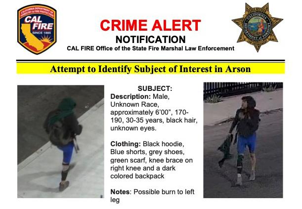 A “person of interest” in the Nov. 11 Los Angeles freeway arson fire. (CalFire via AP)