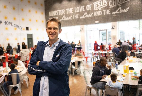 Bryan Crain, president of the Orange County Rescue Mission, stands in the cafeteria area in Tustin, Calif., on Nov. 20, 2023. (John Fredricks/The Epoch Times)