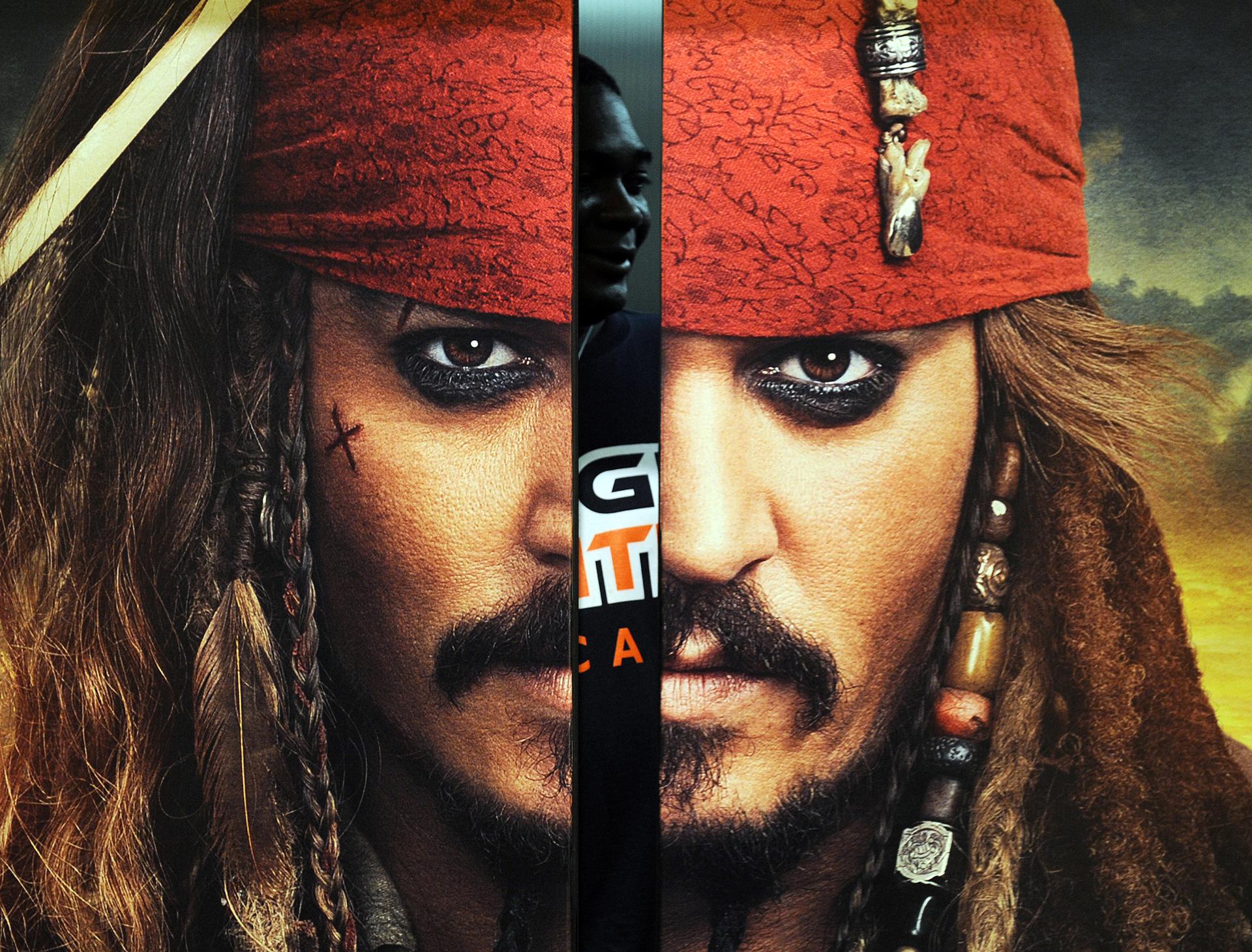 A poster of actor Johnny Depp as Jack Sparrow from "Pirates of the Caribbean" in Hollywood on April 15, 2011. (Gabriel Bouys/AFP via Getty Images)