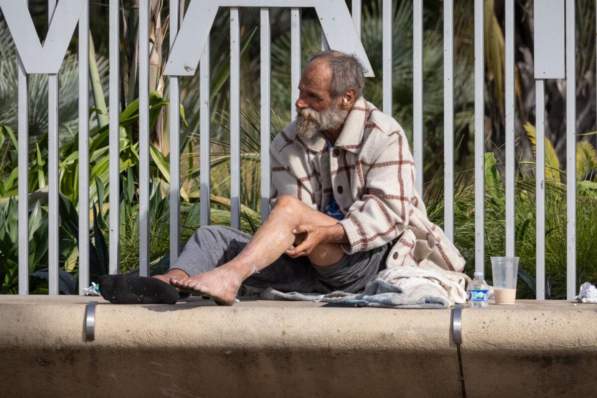 A homeless individual in Santa Monica, Calif., on Nov. 27, 2023. (John Fredricks/The Epoch Time)