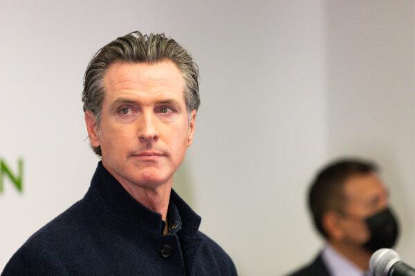 Gov. Gavin Newsom speaks at a news conference in Santa Ana, Calif., on March 25, 2021. (John Fredricks/The Epoch Times)