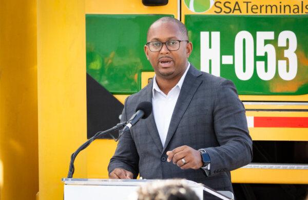 Long Beach Mayor Rex Richardson at the Port of Long Beach, Calif., on Nov. 29, 2023. (John Fredricks/The Epoch Times)
