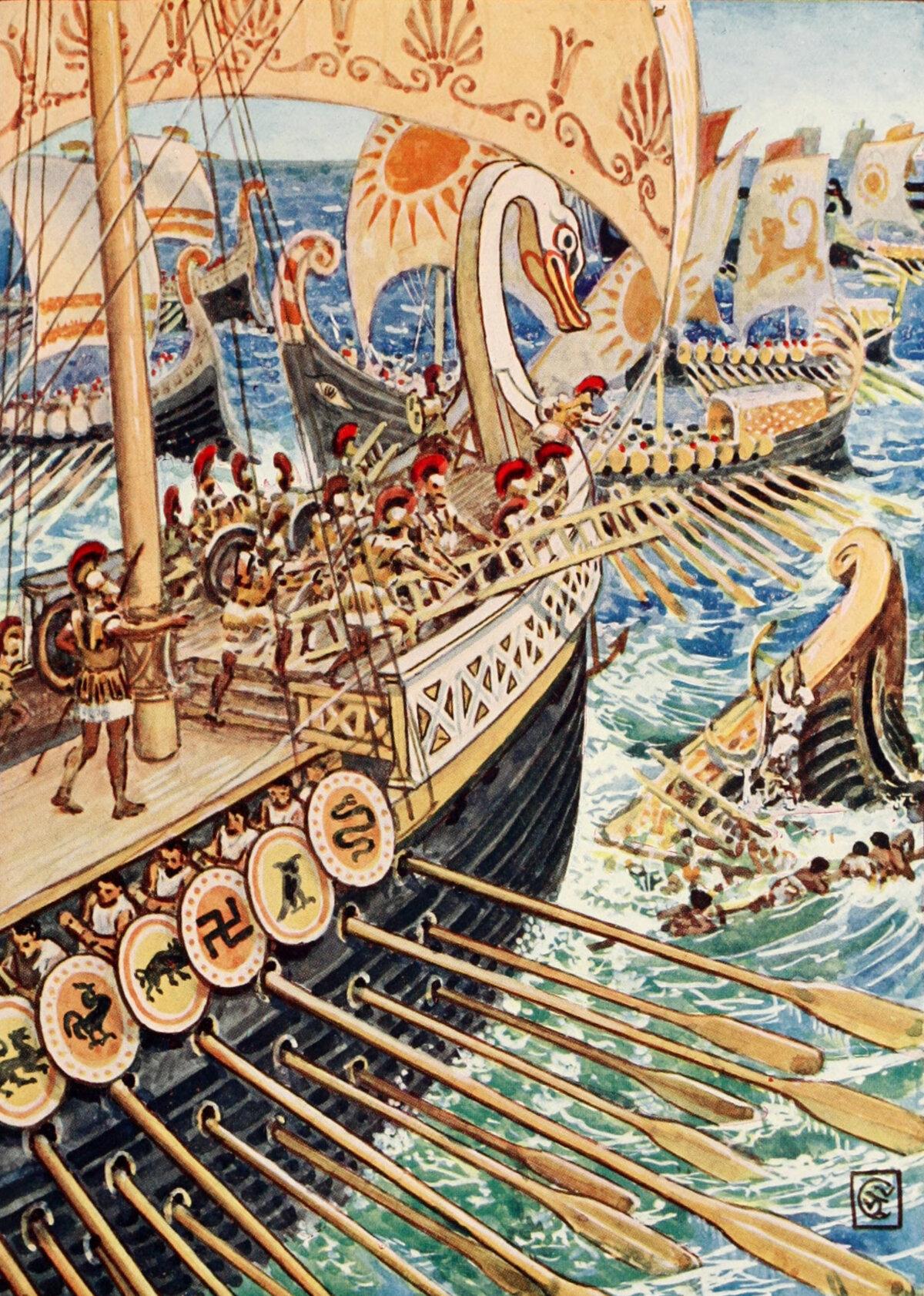 The Battle of Salamis, 19th-century illustration. (Public Domain)
