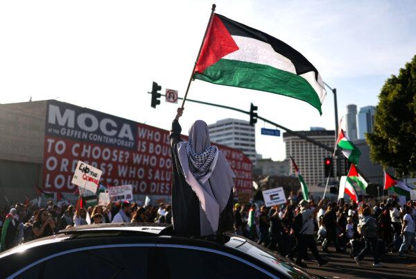 A demonstrator waves a Palestinian flag during a "Children's March for Palestine" in Los Angeles on Dec. 2, 2023. (Mario Tama/Getty Images)