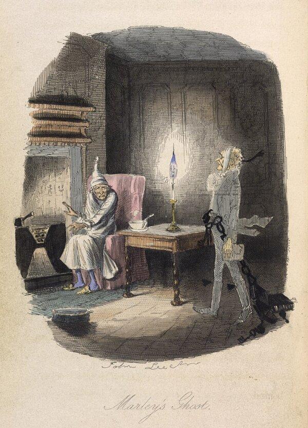 "Marley's Ghost," an original illustration by John Leech from the 1843 edition. British Library. (Public Domain)