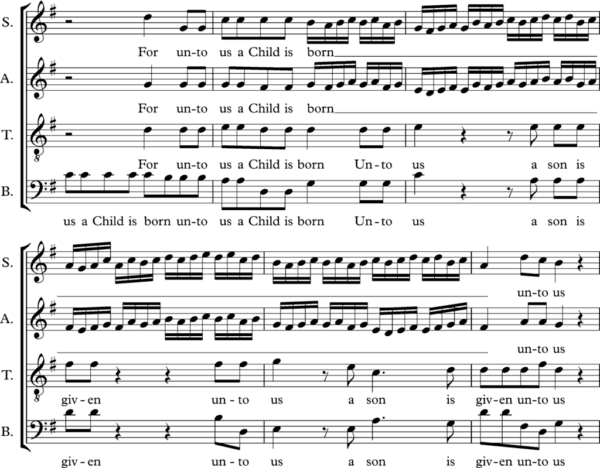 A brief excerpt from Handel's "For Unto Us a Child Is Born," which uses melisma. (Public Domain)