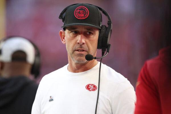 Head coach Kyle Shanahan of the San Francisco 49ers looks on during the first half of a game against the Arizona Cardinals at State Farm Stadium in Glendale, Ariz., on Dec. 17, 2023. (Christian Petersen/Getty Images)