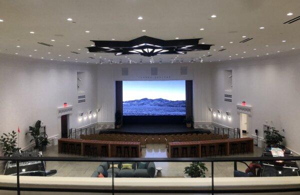 A photo of South Coast Theatre, which was built in 1934, after being renovated by Rivian Automotive, an Irvine-based electric vehicle manufacturer, to serve as a new flagship venue for the company, in Laguna Beach, Calif., on Dec. 21, 2023. (Lynn Hackman/The Epoch Times)