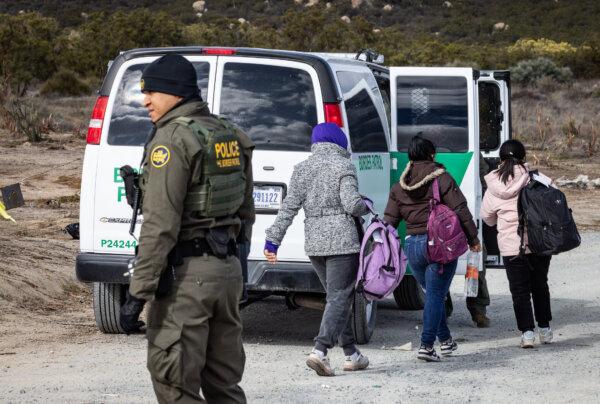 Border Patrol agents monitor border crossings in Jacumba, Calif., on Jan. 10, 2024. (John Fredricks/The Epoch Times)