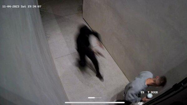 Security camera footage of an attempted robbery of Vince Ricci at his home in Los Angeles on Nov. 4, 2023. (Courtesy of Vince Ricci)