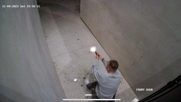 Security camera footage of an attempted robbery of Vince Ricci at his home in Los Angeles on Nov. 4, 2023. (Courtesy of Vince Ricci)