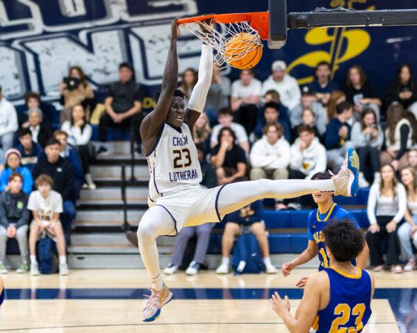 Sophomore forward Jacob Majok (23) plays for the Crean Lutheran High School’s boys’ basketball team. (Courtesy of Nate Klitzing)