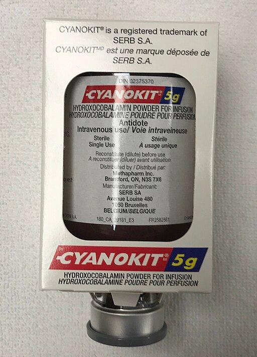 Hydroxocobalamin packaged for us in cyanide toxicity. (Doc James, via Wikimedia Commons)