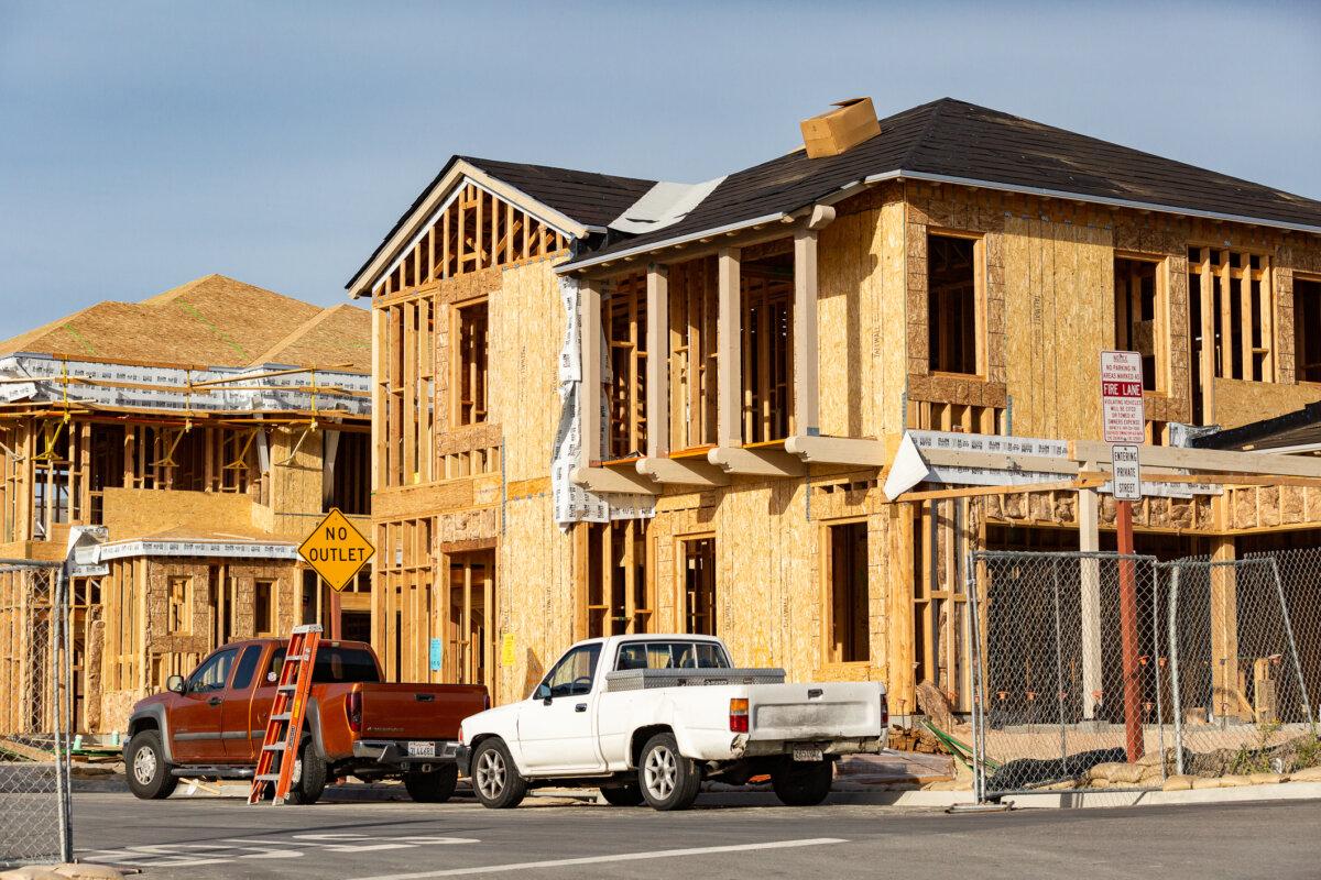 New construction moves forward in the Portola Springs neighborhood of Irvine, Calif., on Feb. 16, 2021. (John Fredricks/The Epoch Times)