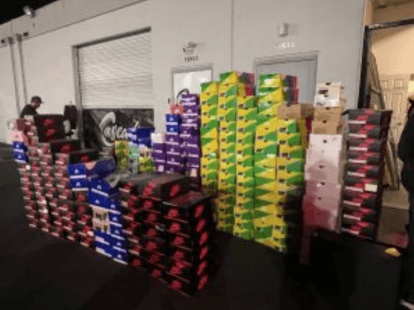 Stolen Nike merchandise are found in a warehouse in Hawthorne, Calif. on Jan. 27, 2024. (Courtesy of Los Angeles Police Department)