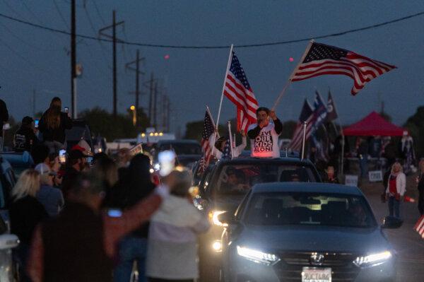 Participants of a convoy protesting the current status of open U.S. borders end their drive in rural Yuma, Ariz., on Feb. 3, 2024. (John Fredricks/The Epoch Times)