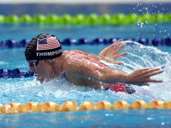 Jenny Thompson during the women's 4x100 medley relay final at the 2000 Olympic Games in Sydney, Australia. Thompson won eight Olympic golds. (Hamish Blair/Allsport)