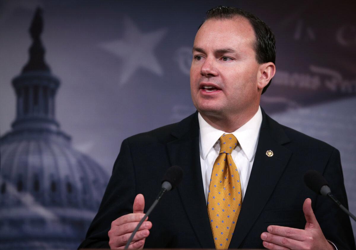 Sen. Mike Lee (R-Utah) speaks about the war in Afghanistan during a news conference on Capitol Hill on Feb. 6, 2014. (Mark Wilson/Getty Images)