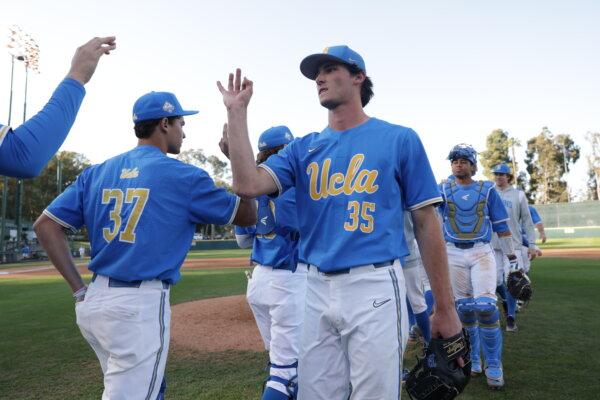 UCLA pitcher Luke Jewett (35) after a February 2023 game. (UCLA)