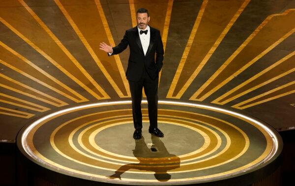 Host Jimmy Kimmel speaks at the Oscars at the Dolby Theatre in Los Angeles on March 12, 2023. (Chris Pizzello/AP Photo)