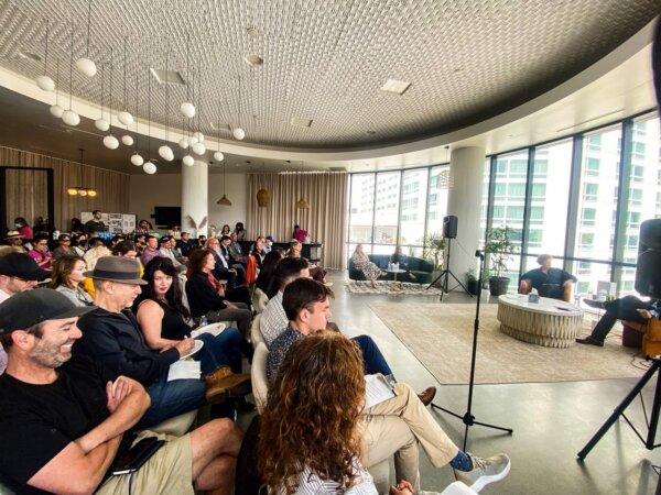 Dozens of area residents, business owners, and homeowners gathered at a town hall event to voice concerns about crime, economic decline, and homelessness in the Hollywood area of Los Angeles on March 16, 2024. (Courtesy of The Hollywood Partnership)