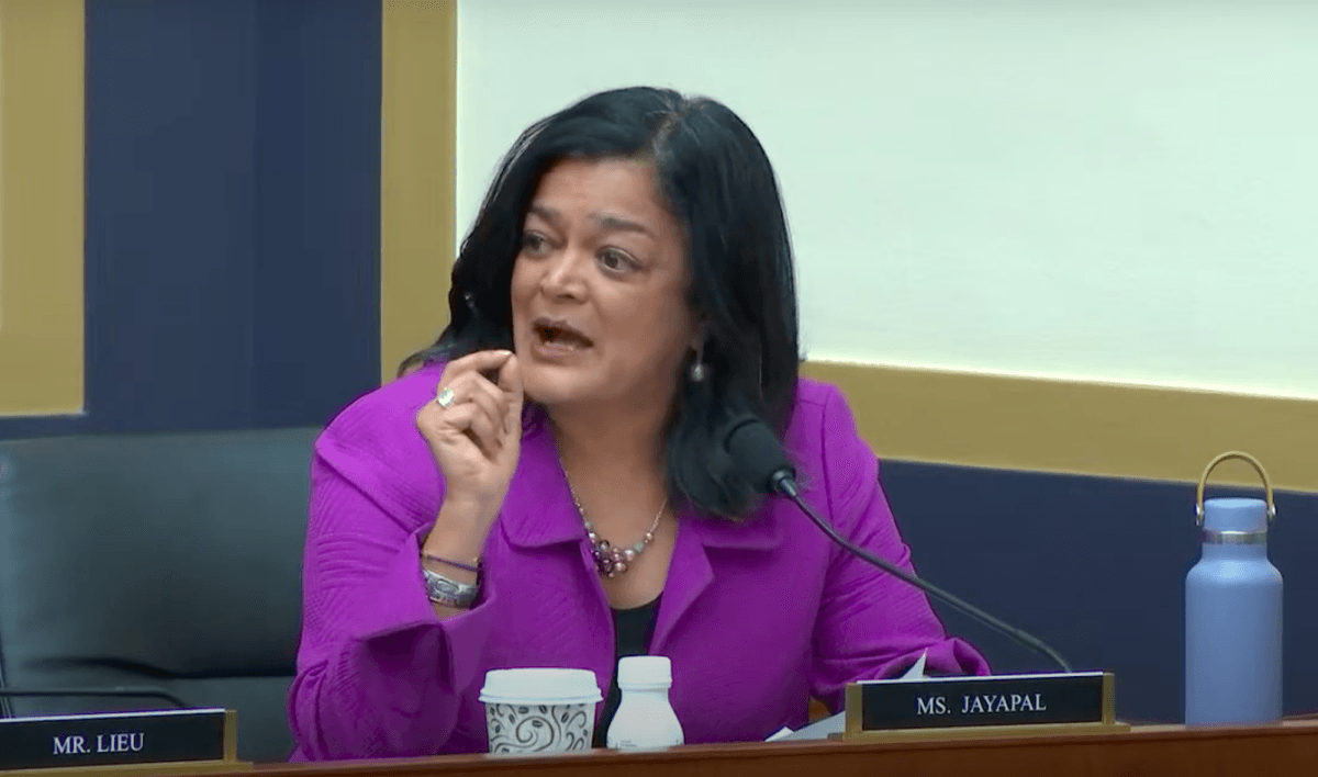 Rep. Pramila Jayapal (D-Wash.) speaks during a House Judiciary Committee hearing on March 21, 2024. (House Judiciary GOP YouTube/Twitter/Screenshot via The Epoch Times)
