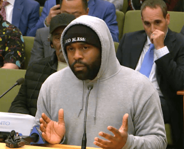 A man named Julius speaks at a Sacramento City Council meeting on March 26, 2024. (Sacramento City Council/Screenshot via The Epoch Times)
