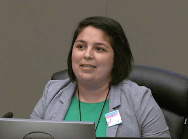 Councilwoman Katie Valenzuela speaks at a Sacramento City Council meeting on March 26, 2024. (Sacramento City Council/Screenshot via The Epoch Times)