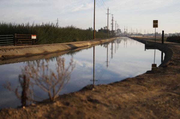 Water flows in an irrigation ditch next to a farm in Modesto, Calif., on Oct. 24, 2018. (Mario Tama/Getty Images)