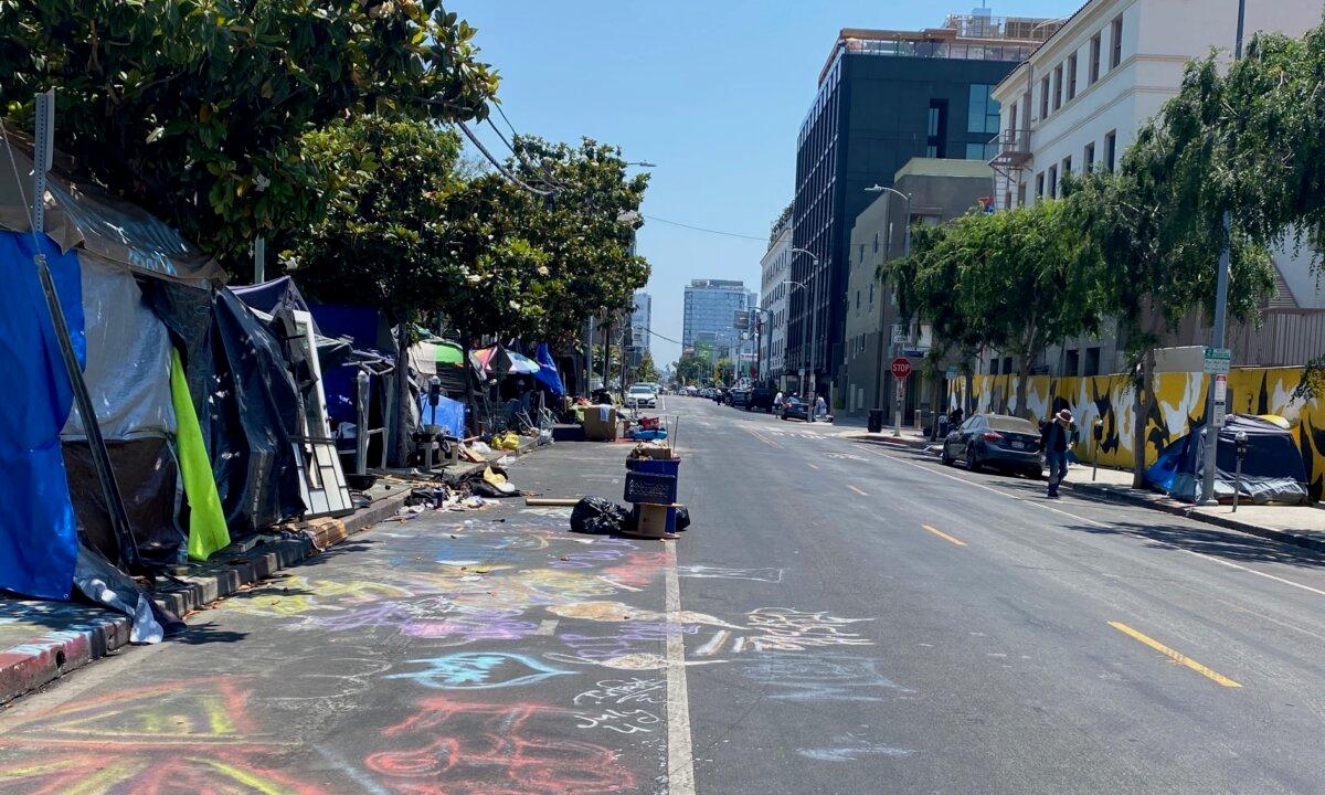 A homeless encampment near Larchmont Charter School in Los Angeles. (Courtesy of Keith Johnson)