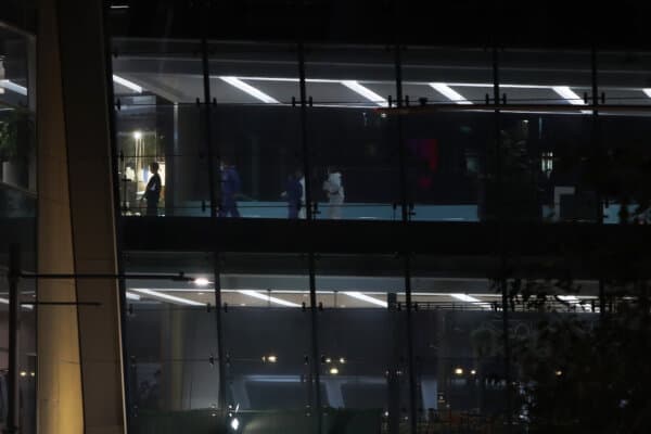NSW police and detectives move along the Westfield Bondi Junction walk bridge in Bondi Junction, Australia on April 13, 2024. (Lisa Maree Williams/Getty Images)