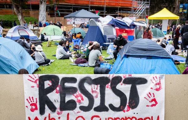 UCLA students protest the Israel/Gaza conflict in Westwood, Calif., on April 25, 2024. (John Fredricks/The Epoch Times)
