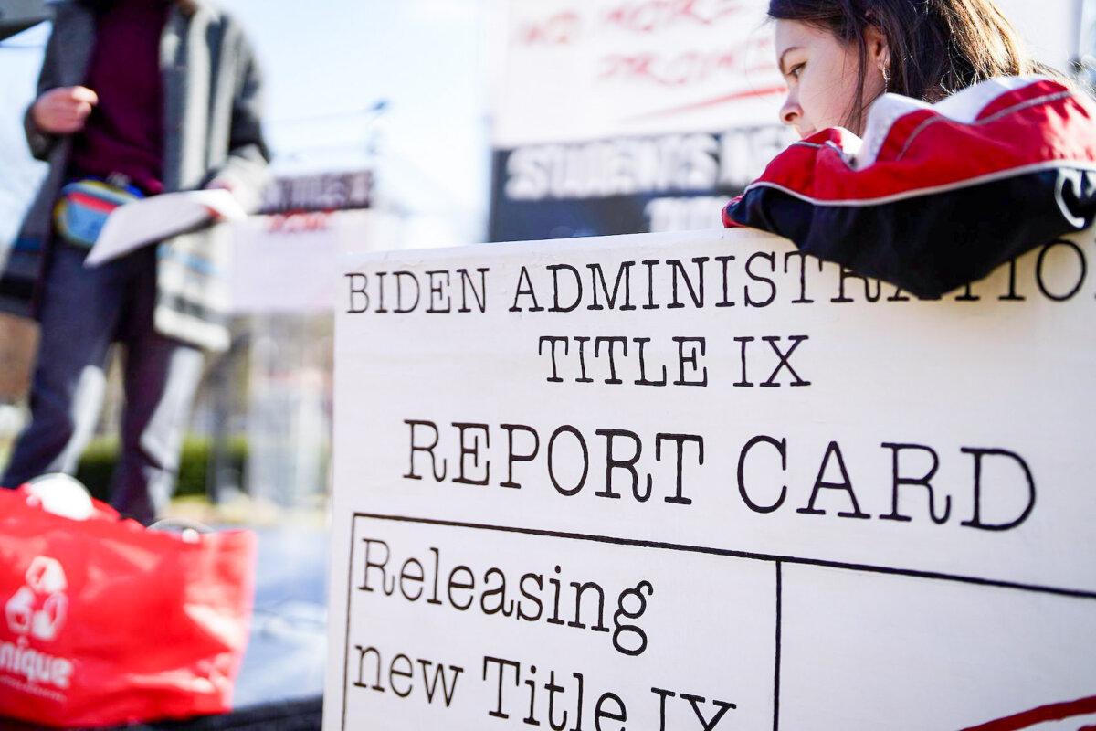 A rally at the White House to press the Biden administration to release the long-awaited final Title IX rule on Dec. 5, 2023. (Leigh Vogel/Getty Images)