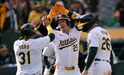 Brent Rooker Homers Twice in 3rd Inning, Athletics Roll Marlins 20–4