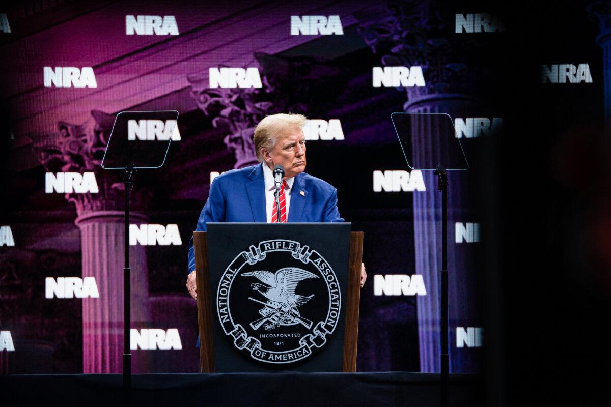 President Trump speaks at the National Rifle Association (NRA) meeting at the Kay Bailey Hutchison Convention Center in Dallas on May 18, 2024. (Madalina Vasiliu/The Epoch Times)