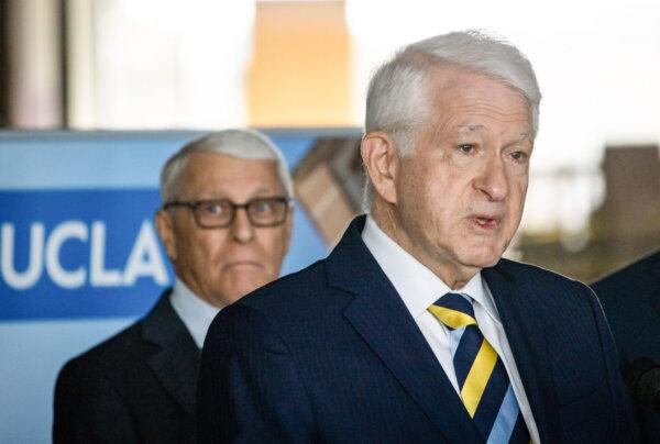 UCLA Chancellor Gene Block introduces a new addition to the University's properties in Los Angeles, Calif., on Jan. 3, 2023. (John Fredricks/The Epoch Times)