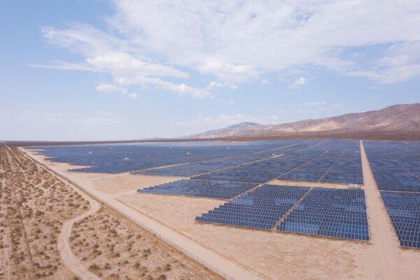 Solar panels form part of an electricity generation plant in Kern County near Mojave, Calif., on June 18, 2021. (Patrick T. Fallon/AFP via Getty Images)