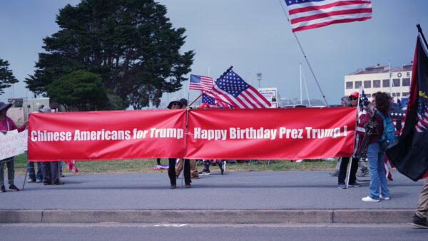 Supporters greet former President Donald Trump in San Francisco on June 6, 2024. (Hector Omar/Aldana Film Crew)