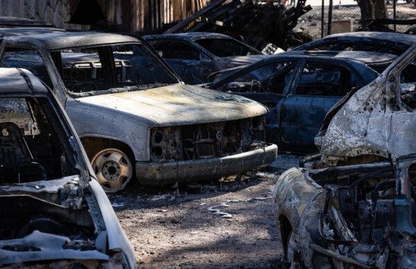Cars damaged by the Post Fire outside of Gorman, Calif., on June 17, 2024. (John Fredricks/The Epoch Times)