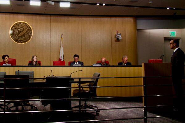 California state Assemblyman Marc Berman presents his AB 3209 to the Senate's Appropriations Committee during a hearing at the Capitol in Sacramento on June 17, 2024. (Travis Gillmore/The Epoch Times)