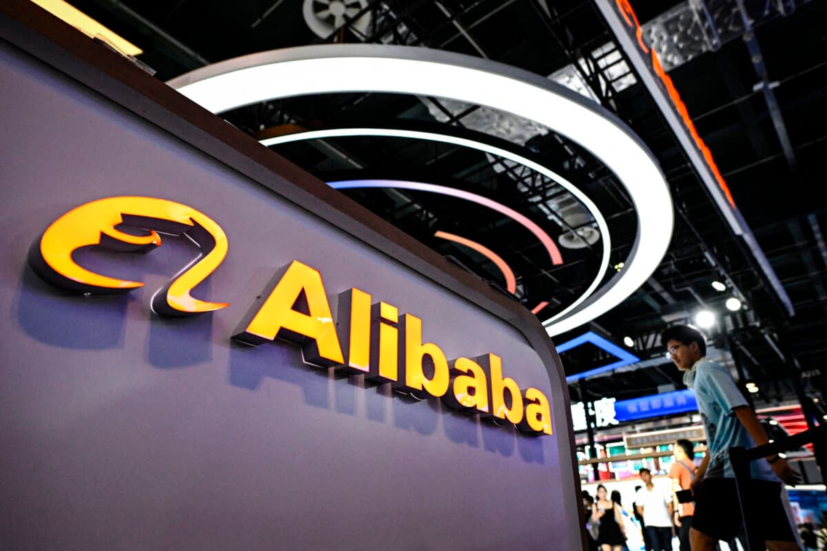 The logo of Alibaba in Shanghai, China, on July 6, 2023. (Wang Zhao/AFP via Getty Images)