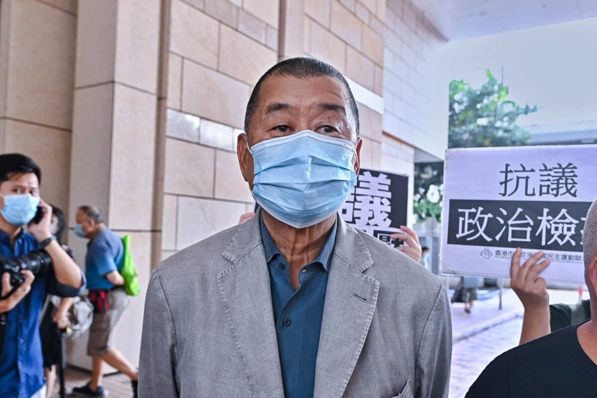 Jimmy Lai outside West Kowloon Magistrates' Court in Hong Kong, on Sept. 18, 2020. (Sung Pi-lung/The Epoch Times)