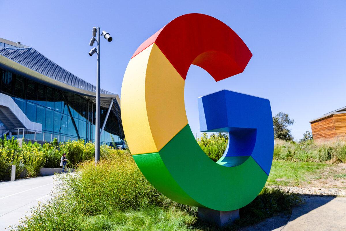 The logo of Google is seen outside Google Bay View facilities during the Made by Google event in Mountain View, Calif., on Aug. 13, 2024. (Manuel Orbegozo/Reuters)